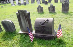 Was hoping I'd find more about G. Monroe Weldin online, but I didn't. Wonder if he served in any war, especially the Civil War? Love the anchor on his headstone. Also notice that his stone is facing the opposite direction of the other stones around him. (DDD photo)